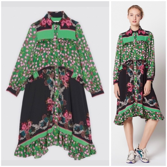 Sandro Dresses & Skirts - SANDRO Duel Floral Print Silk Color Blocked Dress